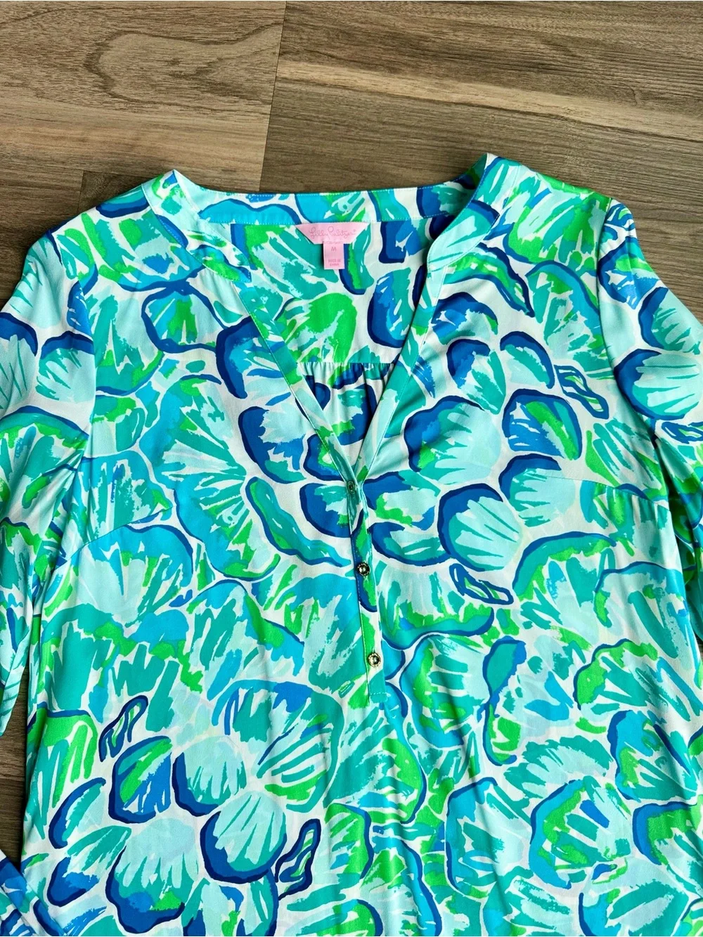 Lilly Pulitzer Delphine Stretch Silk Tunic Dress Agate Green Lazy River Floral M